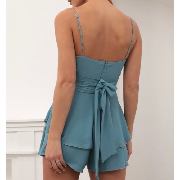 Lucy in the sky - “Shelby Ruffle Baby Doll Romper in Teal” dress - Picture 4 of 6